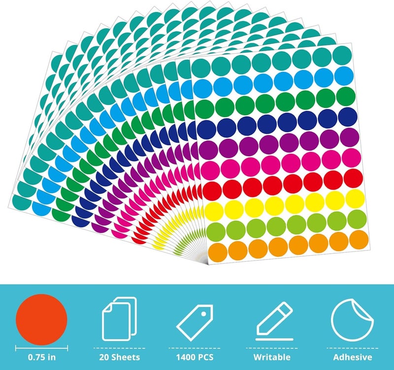 Lrogoe 1400 PCS Colored Dot Stickers Round Color Coding Labels Polka Circle Dot Label Sticker for Office, Classroom, Yard Sale, Garage Sale(10 Colors, 3/4 inches) - Image 2
